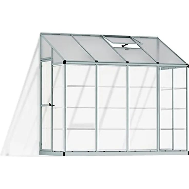 CANOPIA Lean to Alu Anlehngewächshaus Polycarbonat Treibhaus 244X124X225 cm Hybrid Silber - Platzsparendes Gewächshaus mit Aluminiumrahmen und nahezu unzerstörbarem Polycarbonat Dach
