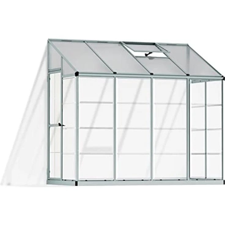 CANOPIA Lean to Alu Anlehngewächshaus Polycarbonat Treibhaus 244X124X225 cm Hybrid Silber - Platzsparendes Gewächshaus mit Aluminiumrahmen und nahezu unzerstörbarem Polycarbonat Dach – Bild 1