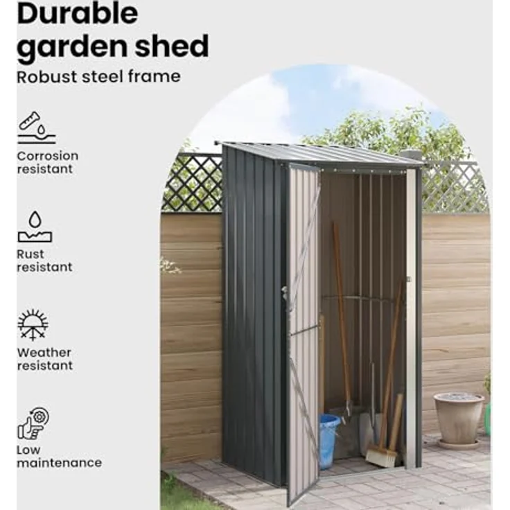 vidaXL Gartenhütte Anthrazit, Metall, rechteckig, wetterfest, 103 x 86 x 200 cm, ideal für Werkzeugaufbewahrung und Outdoor-Zubehör – Bild 5