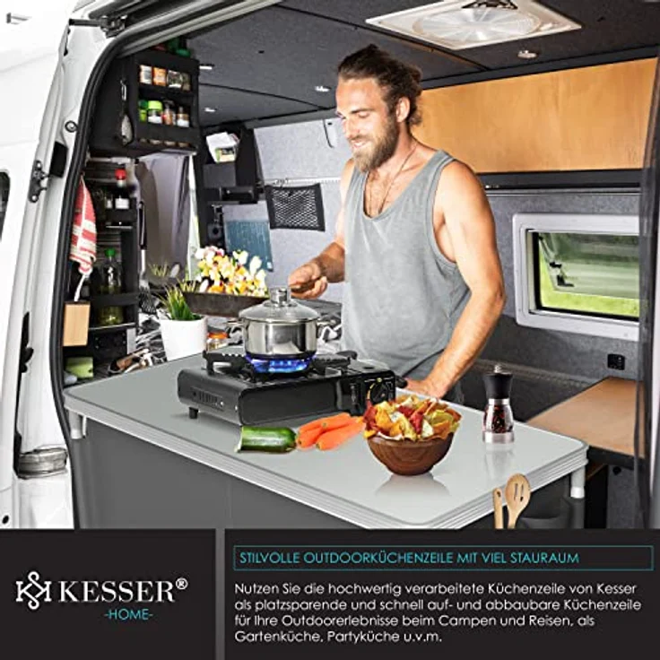 KESSER® Campingküche | Ink. Tragetasche | Campingschrank | mit Aluminiumgestell | Reiseküche | Küchenbox | Zeltschrank | Outdoor Camping Küche | Modelle wählbar Grau – Bild 3