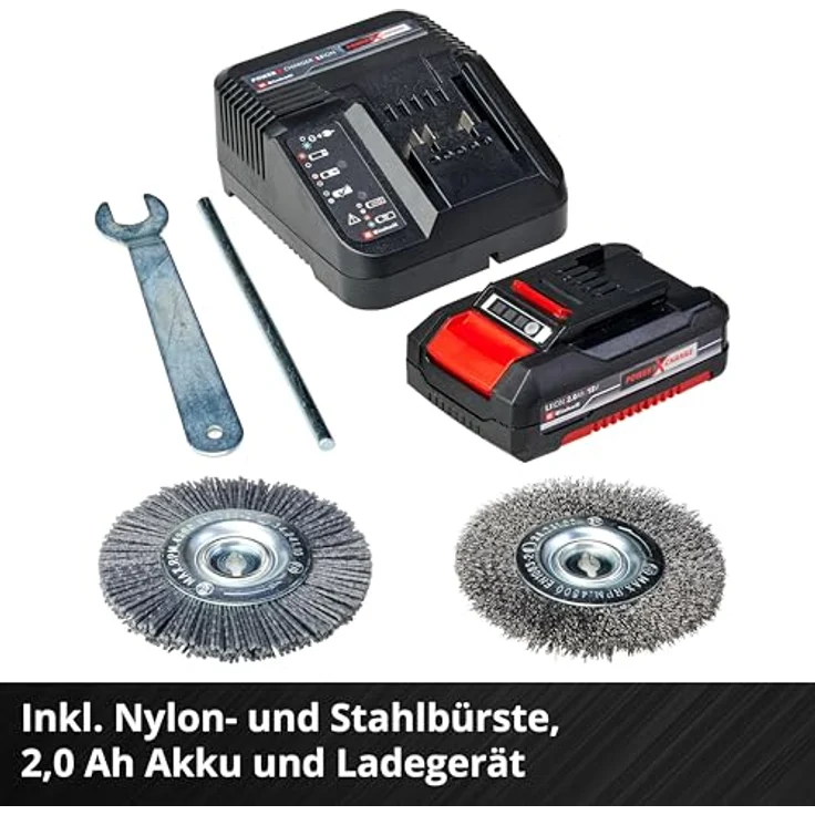 Einhell Akku Fugenreiniger GE-CC 18 Li Set Power X-Change PXC (Lithium Ionen, 18 V, 1200 min-1, Bürstendurchmesser 10 cm, inkl. Stahl- und Nylonbürste, inkl. 2,0 Ah Akku und Ladegerät) – Bild 5