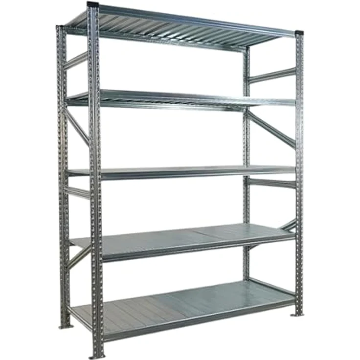 Proregal PROXIMO Metallregal, Fachbodenregal mit 5 Böden, Traglast 130 kg pro Boden, 200 x 300 x 60 cm, verzinkter Stahl, schraubenloses Stecksystem – Bild 4