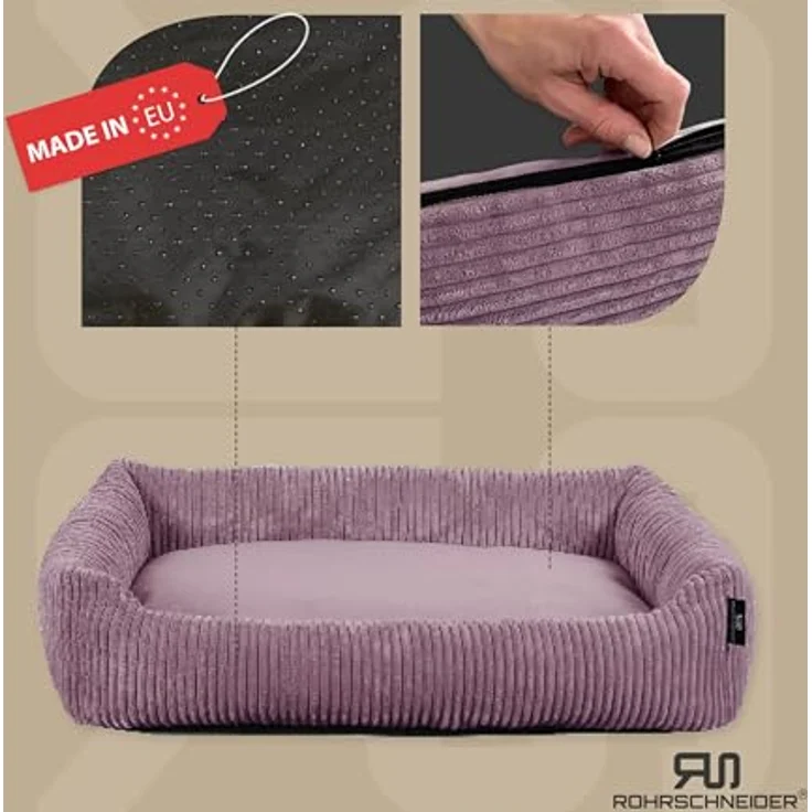 Rohrschneider Hundebett waschbar | mit Hundekissen Cord | für kleine und mittelgroße Hunde | inkl. Gassibeutel (Altrosa, Cordstoff breit) – Bild 2