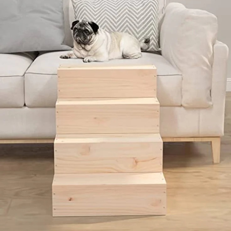 vidaXL Haustiertreppe aus Massivem Kiefernholz, unbehandelt - 40 x 49 x 47 cm (B x T x H) – Bild 3