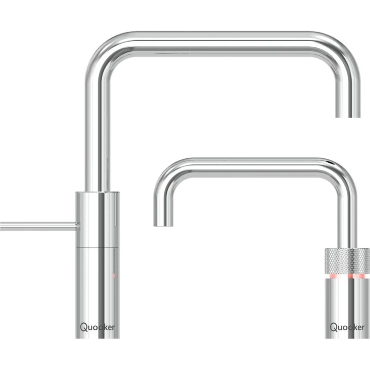 QUOOKER Nordic Square Twintaps Küchenarmatur mit COMBI Reservoir, verchromt glänzend, inkl. 7 Jahre Garantie, höhenverstellbarer Kochend-Wasserhahn, 7 Liter Inhalt