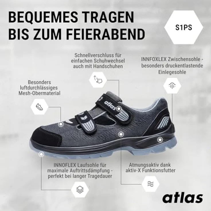 Atlas Schuhe Flash 1605 XP Arbeitsschuh, Alu-tec® Aluminiumkappe, XP® metallfreie Durchtritthemmung, schwarz/grau – Bild 4