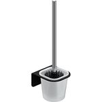 WEISSENSTEIN Toilettenbürstenhalter Set zur Wandmontage ohne Bohren - WC-Garnitur Set mit Bürste, Bürstenhalter aus Glas, schwarzer Edelstahl Halterung zum Kleben
