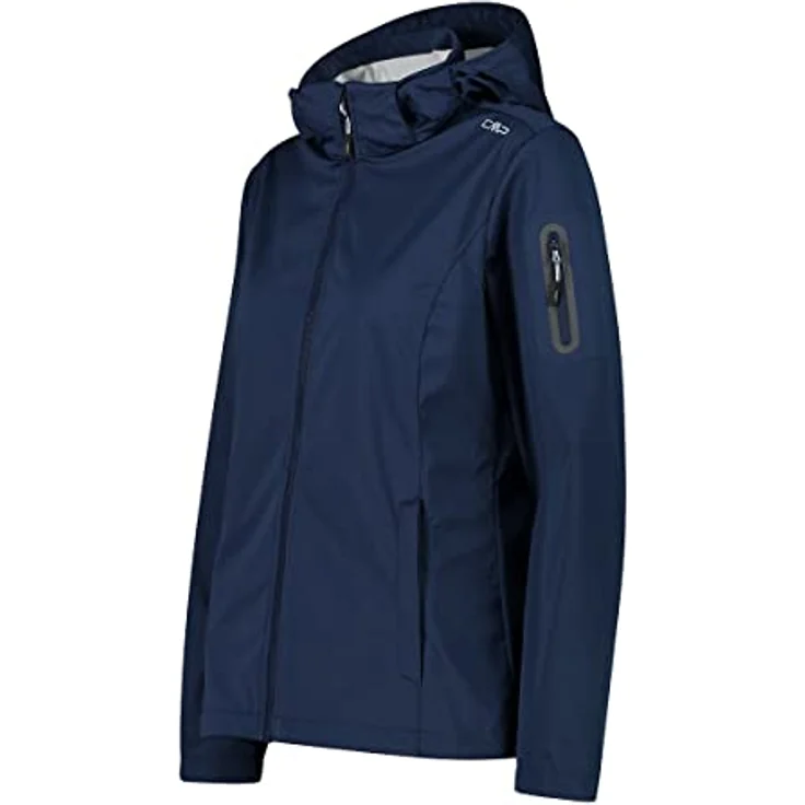 CMP Campagnolo Damen Zip Hoodie, Wetterfeste Softshelljacke mit abnehmbarer Kapuze, Blau, Größe 46 – Bild 3