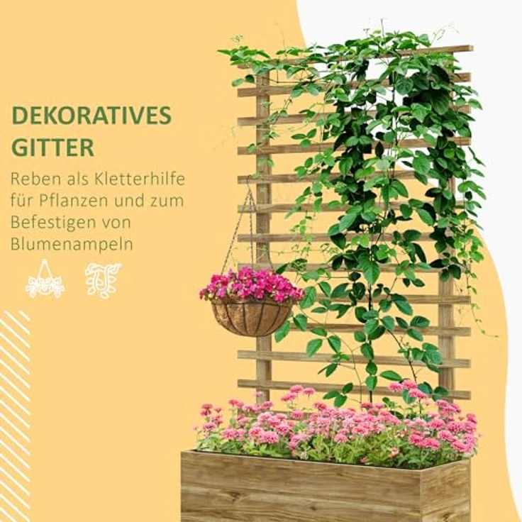 Outsunny Hochbeet Pflanzkasten mit Rankgitter, 76x30x155cm, Holz, mobil mit 4 Rollen, ideal für Kletterpflanzen und Blumen – Bild 4