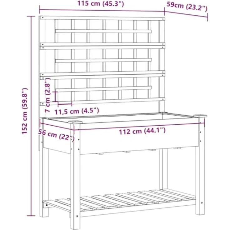 vidaXL Hochbeet Pflanzkasten mit Rankgitter und Regal, 115x59 cm, aus Kiefernholz, beige – Bild 3