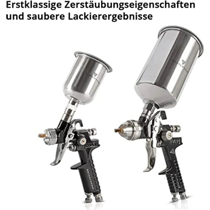 STAHLWERK HVLP Lackierpistolen Set SGS-1125 ST 21 Teile in Aluminium-Koffer, 3 Druckluft Lackierpistolen mit 0,8/1,4/1,7 mm Düsensatz – Bild 4