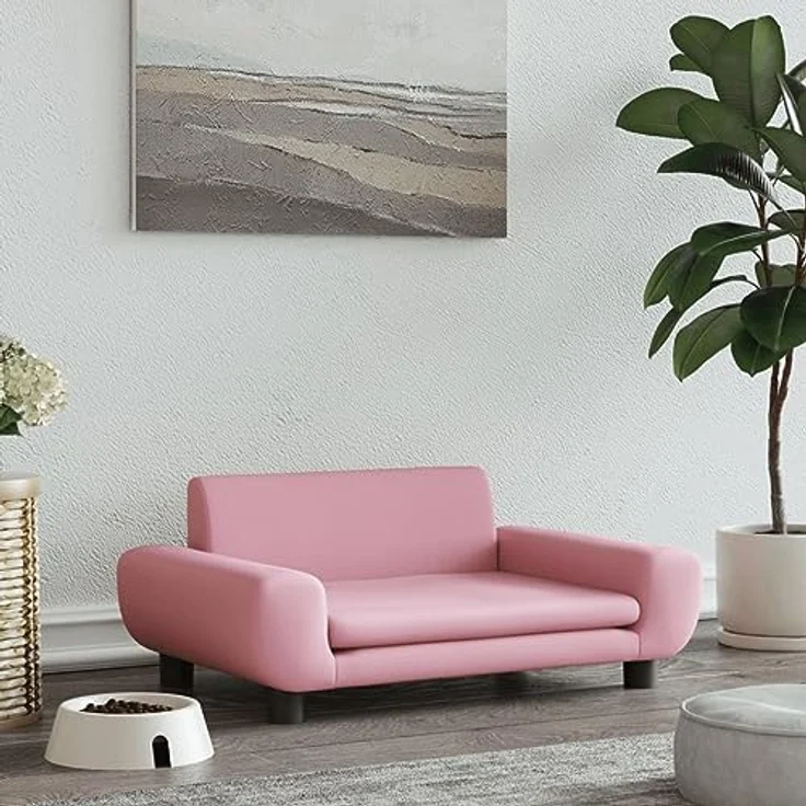 vidaXL Hundebett, Hundekissen mit weicher Polsterung, Hundesofa Hundecouch für kleine Hunde Haustiere, Haustierbett Katzenbett, Rosa Samt – Bild 2