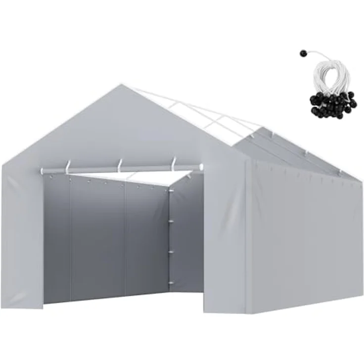 VEVOR Carport-Garagenzelt Seitenwand 610 x 364 cm, strapazierfähig, wasserdicht und UV-geschützt, grau – Bild 1