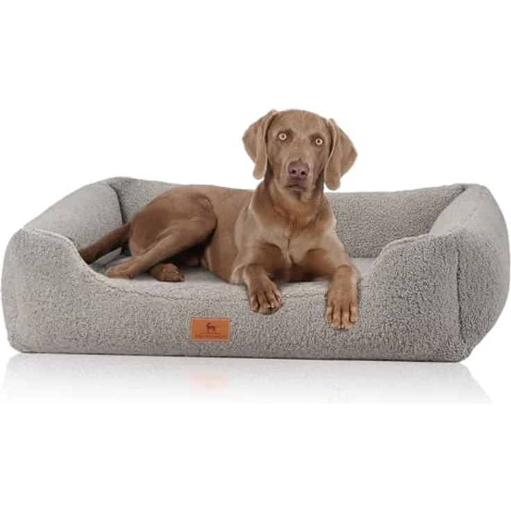 Knuffelwuff orthopädisches Hundebett Wollekopp XL, 105 x 75 cm, grau, aus kuscheligem Teddy Material, abnehmbarer und waschbarer Bezug, rutschfester Unterboden, für große, mittelgroße und kleine Hunde – Bild 1