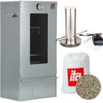 ITA Räucherofen 7002, Smoker Set mit Rauchgenerator und Thermometer, Edelstahl, 81 cm, 3 Etagen, EU Qualität