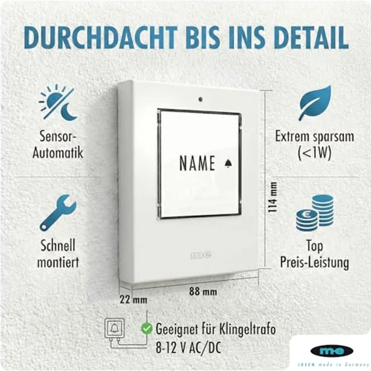 m-e KTF-1 W Türklingelknopf mit Beleuchtungsautomatik für 1-Familienhaus, weiß – Bild 4