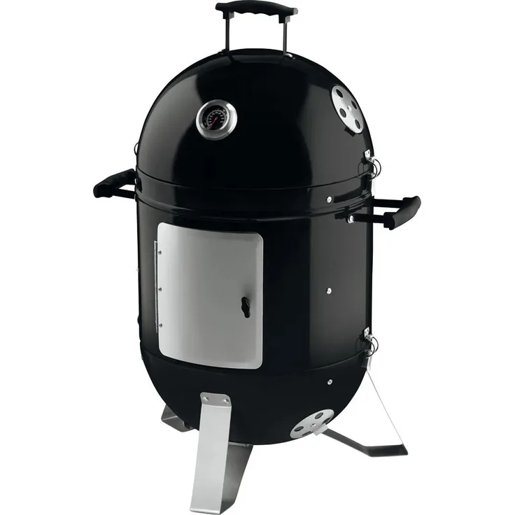 OWIM GmbH & Co. KG Grillmeister Räucherofen Smoker Grill Holzkohlegrill 2 Grillroster 2 Ebenen Stahl, emailliert, schwarz