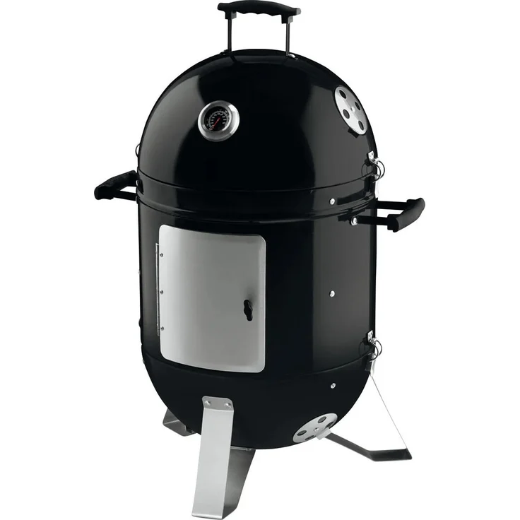 OWIM GmbH & Co. KG Grillmeister Räucherofen Smoker Grill Holzkohlegrill 2 Grillroster 2 Ebenen Stahl, emailliert, schwarz
