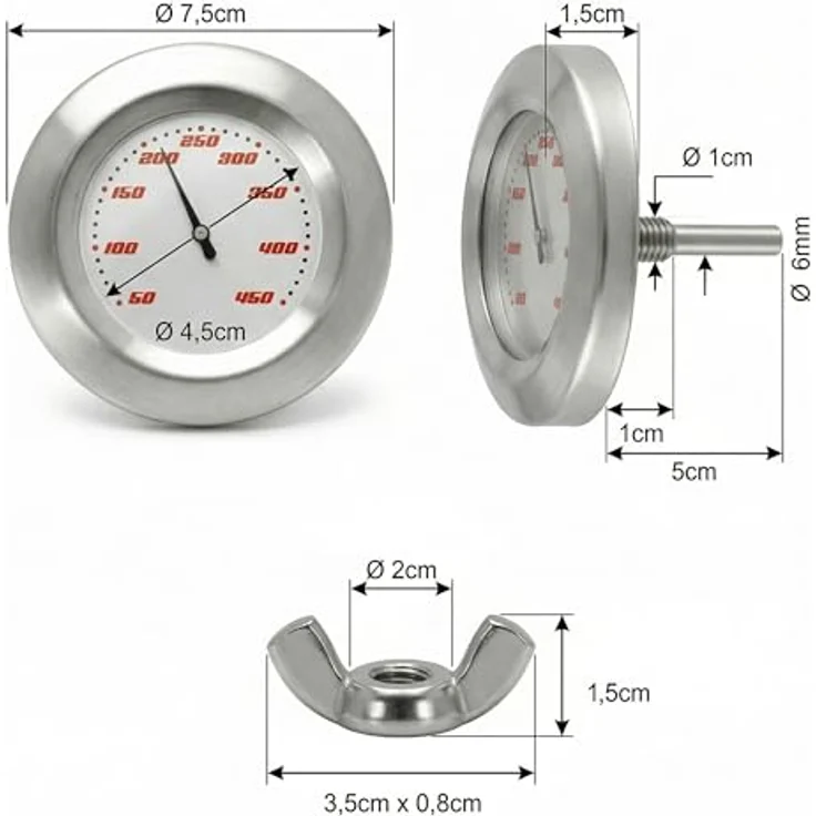 Lantelme Grillthermometer 450°C, Edelstahl Grilldeckelthermometer mit Temperaturanzeige von 50 bis 450 Grad, 2-tlg. – Bild 6