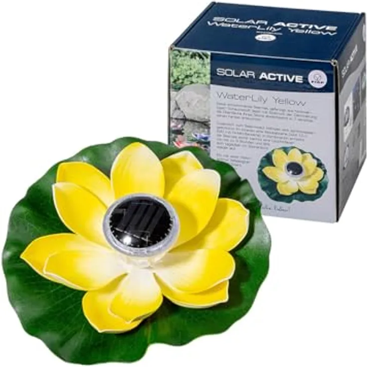 FIAP SOLAR ACTIVE WaterLily WHITE, schwimmende Seerose mit Solarbeleuchtung und Akkubatterie, Teichbeleuchtung in weiß, leuchtet in 7 Farben, Ø 280 mm