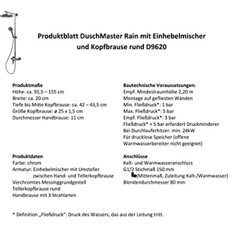 Duschsystem Regendusche mit Einhebelmischer und Kopfbrause rund chrom von Schulte – Bild 5