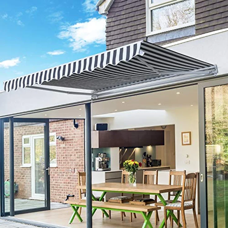 Markise Alu-Gelenkarmmarkise Sonnenschutz mit Handkurbel 3,5x2,5m Grau+Weiß - grau-weiß - Outsunny – Bild 2