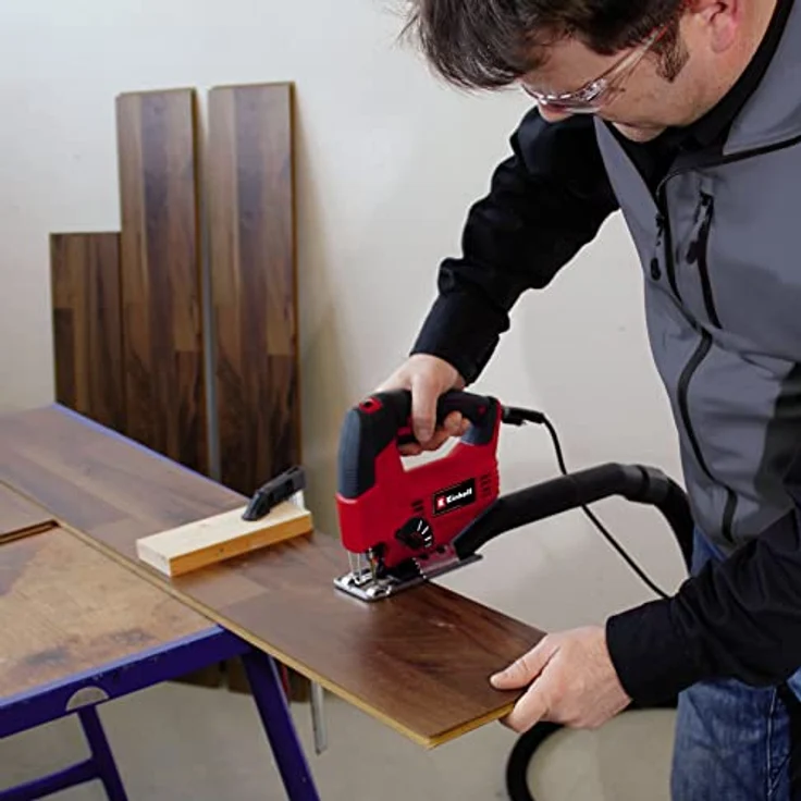 Einhell Stichsäge TC-JS 80/1 Kit (550 W, 20 mm Hubhöhe, Pendelhubfunktion, 80 mm Schnitttiefe in Holz, 10 mm in Stahl, 3.000 min-1, inkl. 3x T-Schaft Sägeblatt) – Bild 3