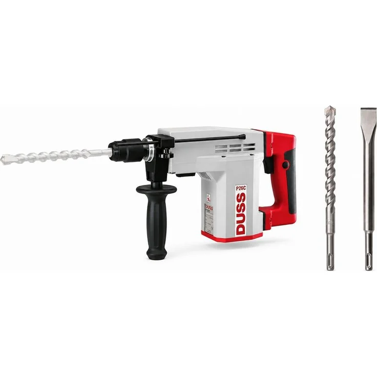 DUSS P26CSET Kombihammer Set, 710 Watt, 230 Volt, 2,7 Joule, SDS Plus, ergonomischer Soft-Grip-Griff, für Bohrdurchmesser bis 26 mm in Beton