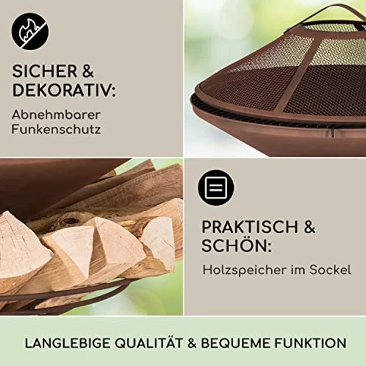 Blumfeldt Feuerschale, Wetterfeste Feuerstelle mit Grillrost & Funkenschutz, 55 cm hoch, aus robustem Stahl für Terrasse & Garten – Bild 4