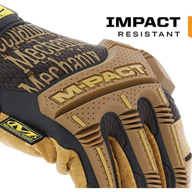 Mechanix Wear M-Pact Lederhandschuhe, Schutz mit DuraHide Handfläche und Knöchelschutz, Größe M, Schwarz/Braun – Bild 3