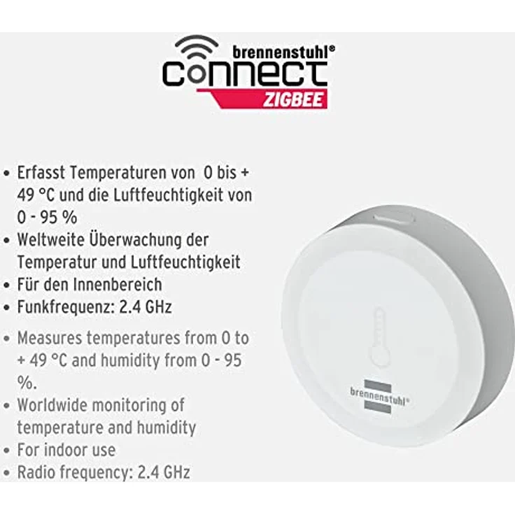 Brennenstuhl Connect Zigbee Temperatur- und Feuchtigkeitssensor TFS CZ 01 (smartes Temperatur- und Feuchtigkeitsmessgerät, Benachrichtigung aufs Handy, Smart Home, intelligente Szenen, kostenlose App) – Bild 2