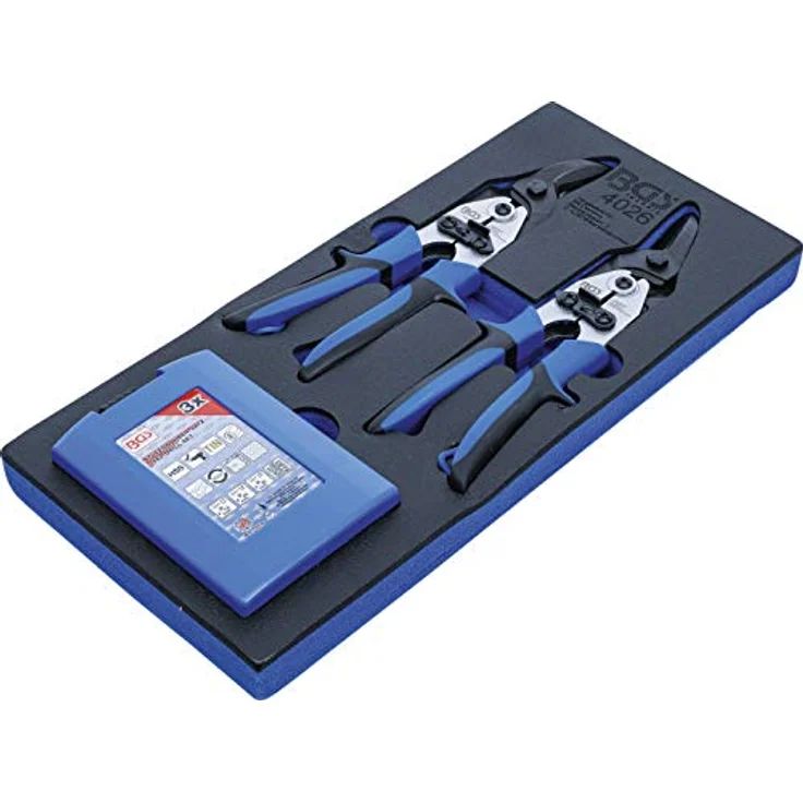 BGS TECHNIC Werkstattwageneinlage 1/3, 5-teiliges Set mit Blechscheren und titan-nitrierten HSS-Stufenbohrern, 260 mm Länge – Bild 2