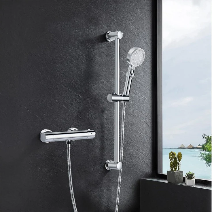 LuxusKollektion Duscharmatur Duscharmatur Thermostat Edelstahl, 5 Strahlarten Handbrause, 1,5m mit Sicherheitsfunktion