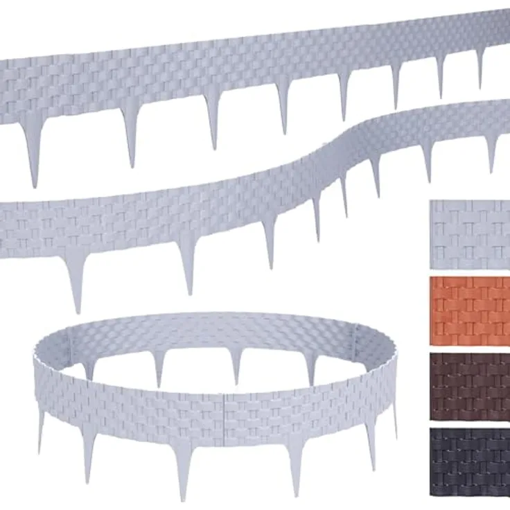BooGardi Rasenkante Kunststoff Rattanoptik 4 Farben 80cm x 9,5cm 5er/10er/20er Set · Grau 5er Set · Flexible Beeteinfassung · Beetumrandung Garten · Mähkante Raseneinfassung