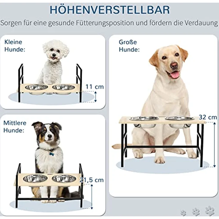 PawHut Erhöhtes Futterstation, Verstellbarer Futternapf, Hundenapf aus Edelstahl mit Futterständer, Hundematte, Futterschale für Kleine, Mittlere und Große Hunde – Bild 5