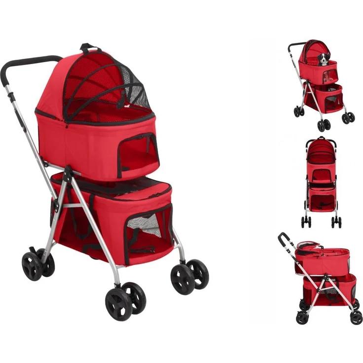 vidaXL Hunde-Transportbox Hundewagen für 2 Hunde Faltbar Rot 83x48x97 cm Oxford-Gewebe