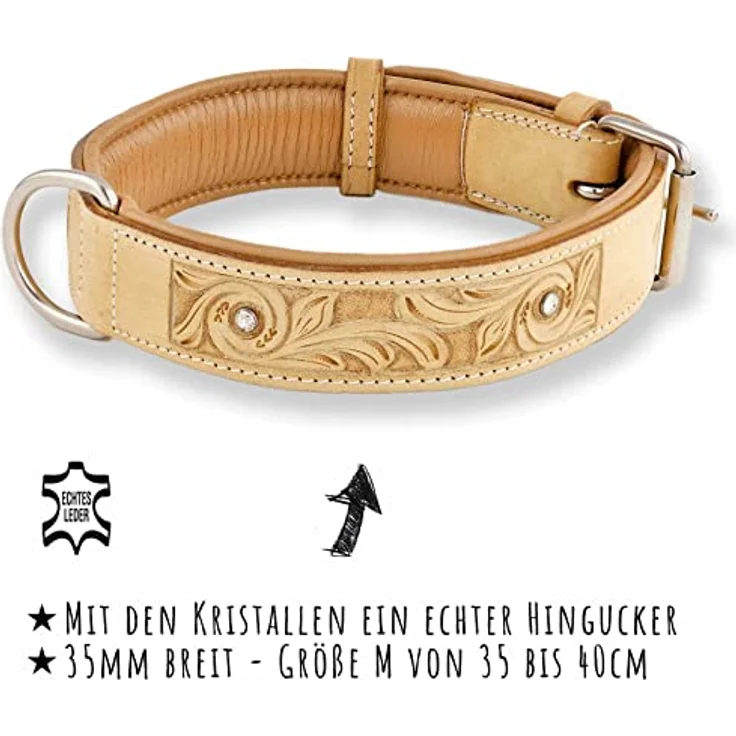 Monkimau Hundehalsband aus Leder - Halsband für Hunde mit Strass Kristall in Beige (XS-S: 25mm x 40cm) – Bild 5