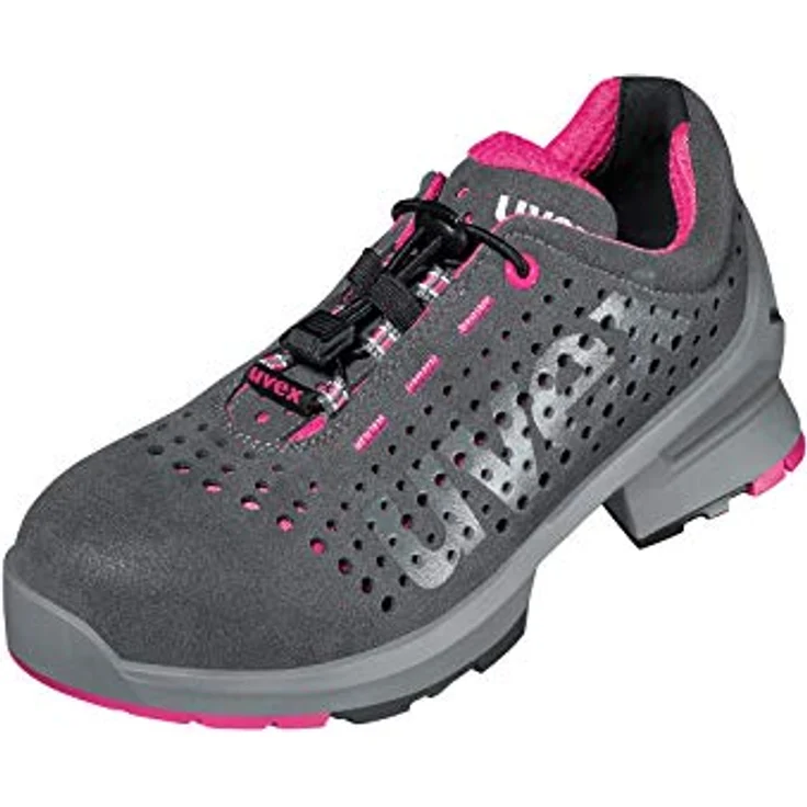 Uvex ladies Sicherheits-Halbschuh gel, Gr. 35 W11 S1 ESD, atmungsaktiv, grau/pink, mit metallfreier Zehenschutzkappe und doppeltem Klettverschluss – Bild 1
