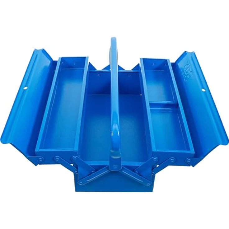 BGS TECHNIC Metall-Werkzeugkasten leer, 3 Fächer, hammerschlagblau, 420 x 200 x 150 mm, Stahlblech mit Vorhängeschlossbohrung – Bild 2