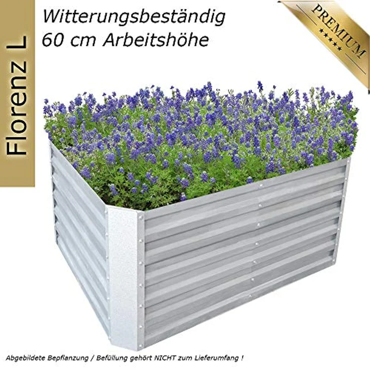 RS Trade® Florenz L Hochbeet L 120 cm x B 60 cm x H 60 cm Gemüsebeet Gartenbeet Kräuterbeet Anzuchtbeet Frühbeet Stahl-Wellblech Zink-Alu Metall witterungsbeständig – Bild 4
