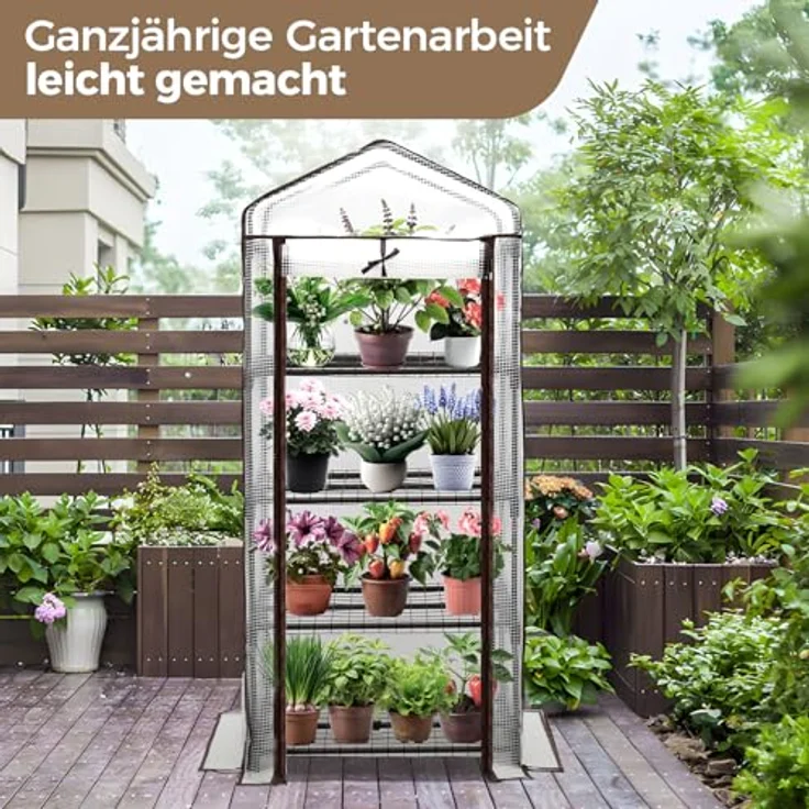 Foliengewächshaus mit 4 Ablagen - Frühbeet, Tomatenhaus, Treibhaus - weiß mit grün – Bild 8