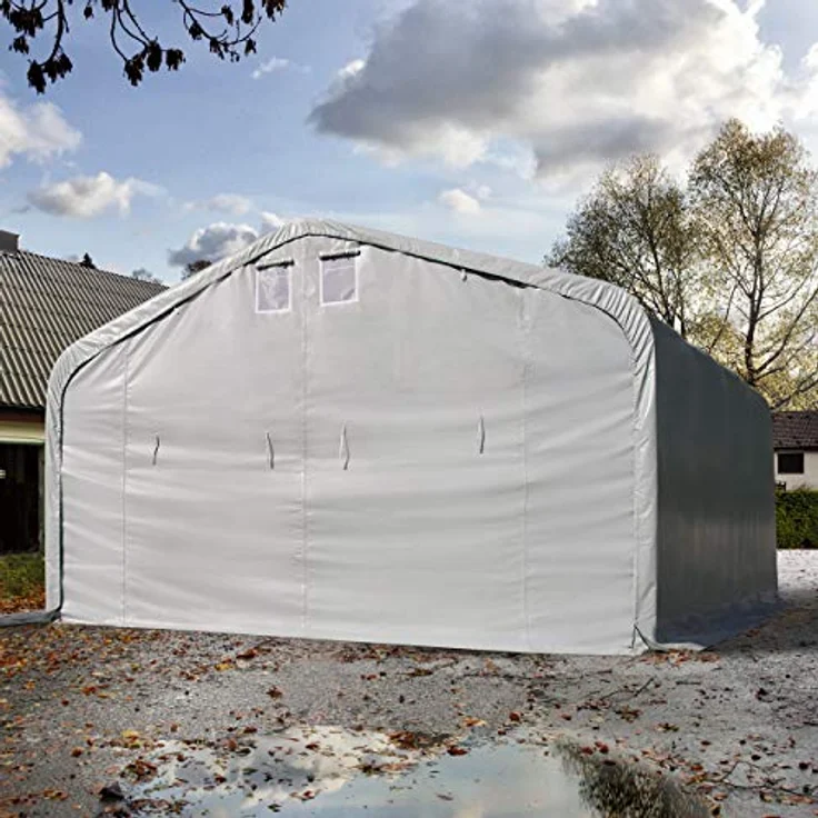 TOOLPORT Wikinger Zeltgarage 7x7 m, stabile Lagerzelt Carport mit Torgröße 5x2,9 m, für LKW, Wohnmobile, Traktoren – grau – Bild 2
