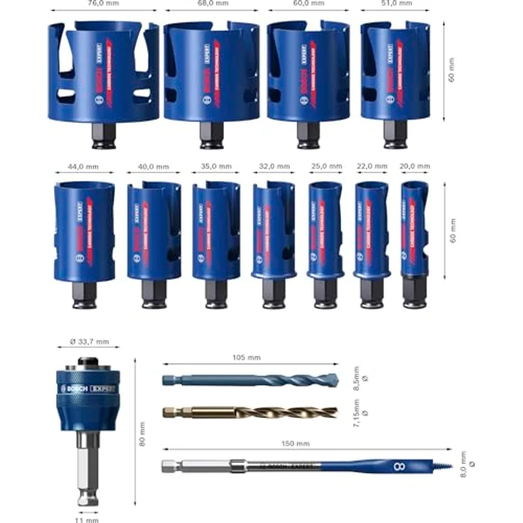 Bosch 15x EXPERT Construction Material PC Plus Universal Lochsäge-Set, für Weichholz und Grobspanplatte, Ø 20-76 mm, hohe Lebensdauer dank Bosch Carbide Technology – Bild 2