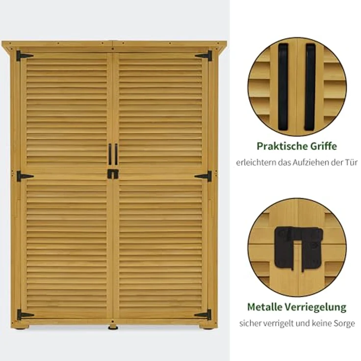 M MCombo Gartenschrank Holz 0901D-F, Wetterfestes Gartenhaus Klein für Outdoor, 2 Abteile, abschließbar, 59×127×168 cm, Natur – Bild 5