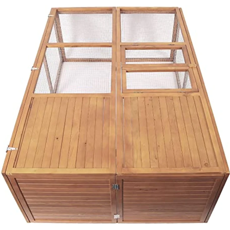 Wiltec Klappbarer Kleintierstall 153 x 110 x 55 cm, Hasenstall aus Tannenholz mit Drahtgitter, Kaninchenstall Freigehege, Freilauf Gehege in Naturholzoptik – Bild 4
