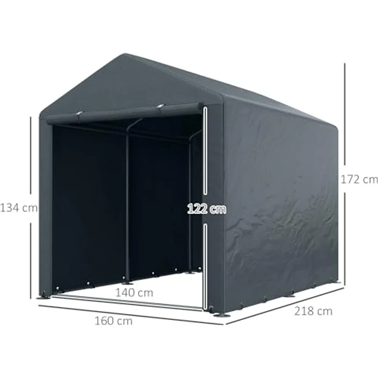Outsunny Garagenzelt, 1,6 x 2,18 x 1,72 m Lagerzelt mit UV-Schutz, Reißverschlusstür, Wasserabweisend Foliengarage für Gartengeräte, Motorrad, Dunkelgrau – Bild 3