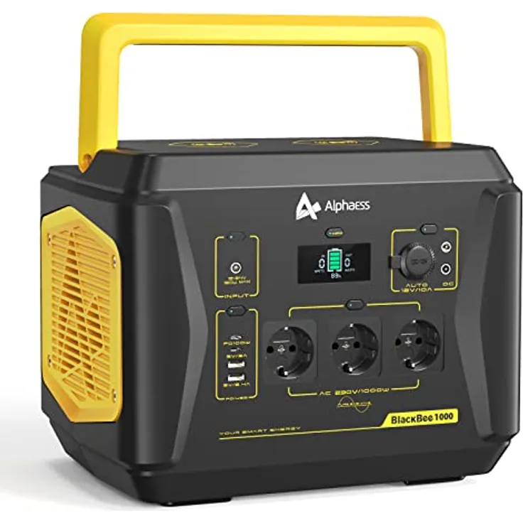 AlphaESS Tragbare Powerstation BlackBee1000, 1036Wh/288000mAh Solar Generatoren Notstromaggregat mit 3 1000W AC Ausgängen(2000W Peak), Mobiler Stromspeicher für Autoreisen, Stromausfälle und Camping