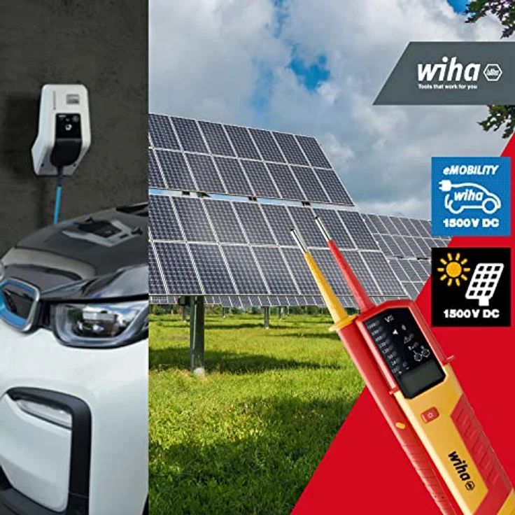 Wiha Spannungsprüfer 44319, zweipoliger Spannungsprüfer mit 12-1000 V AC und 12-1500 V DC, CAT IV zertifiziert, LED- und LC-Display, für Elektro- und Hybridfahrzeuge – Bild 2