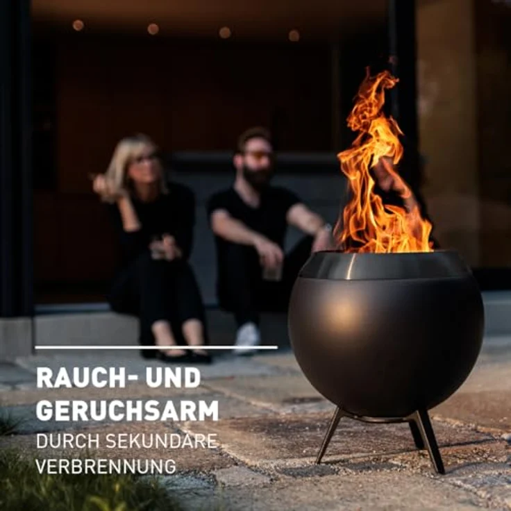 höfats Moon 45 All Black, Feuerschale mit niedrigem Fuß, raucharmer schwarzer Feuerkorb mit Holzvergaser-Technologie und 360°-Luftzirkulation, ⌀ 45 cm – Bild 3