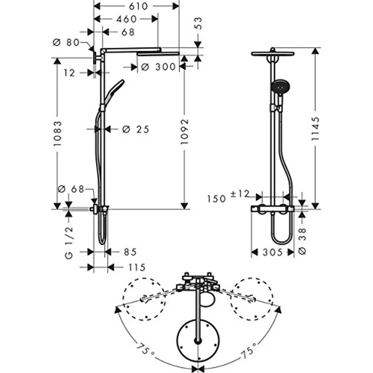 hansgrohe Duschsystem Raindance S Showerpipe 300 1jet mit Thermostat - Chrom, höhenverstellbar, schwenkbar, sicherheitssperre bei 40°C - Preisvergleich – Bild 6